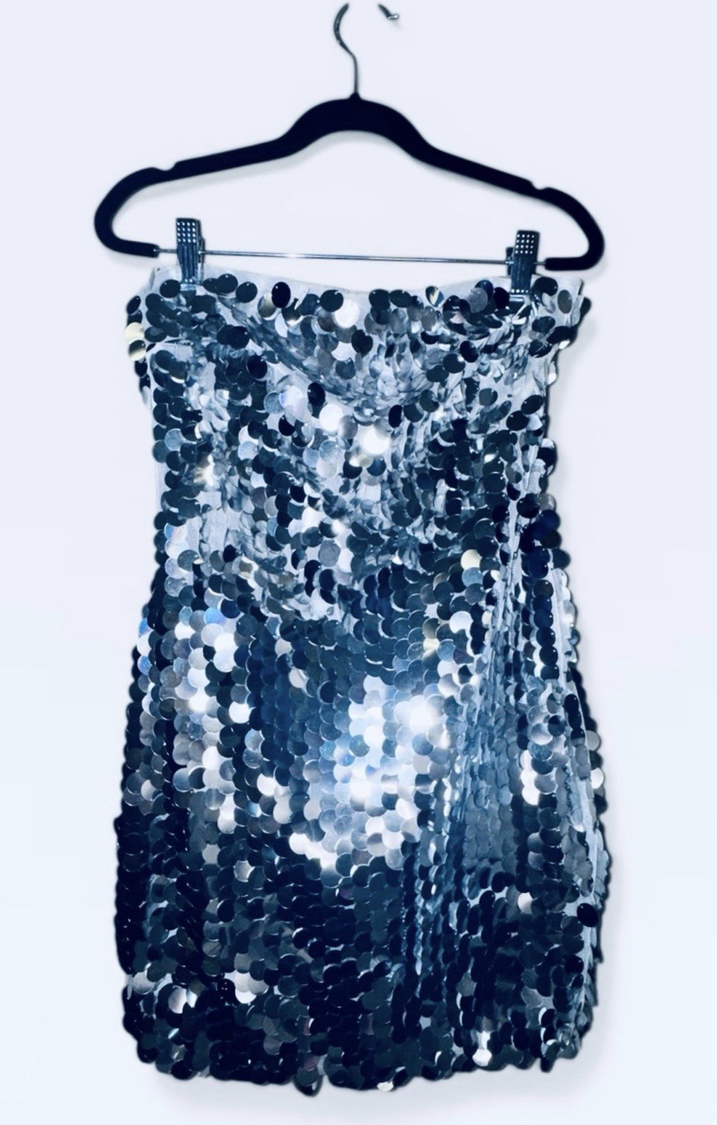 NWT 12th Tribe Silver Sequin Strapless Bodycon Mini Dress Size M Party/Cocktail