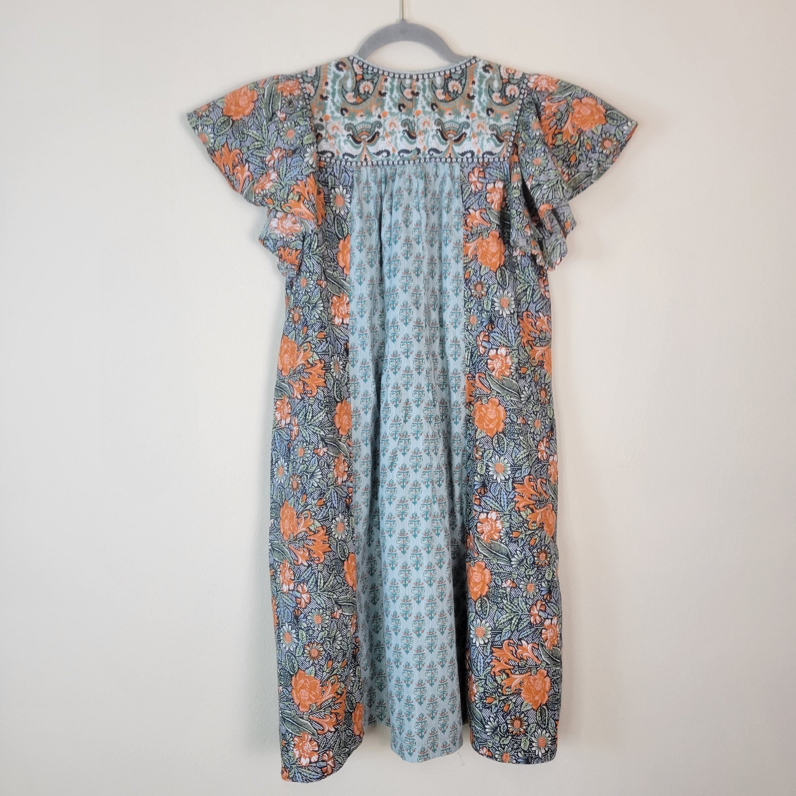 Anthropologie Sz M Astrid Tunic V Neck Floral Printed Lace Flutter Sleeve Dress