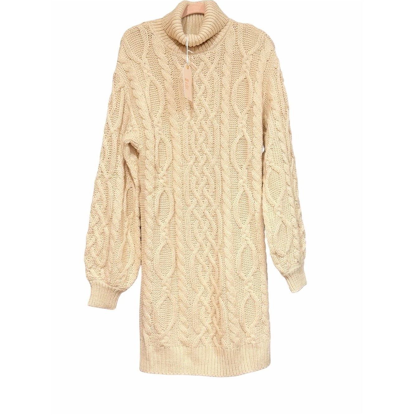 Love Tree Cream Cowlneck Cable Knit Sweater Dress Fisherman Cozy Classic