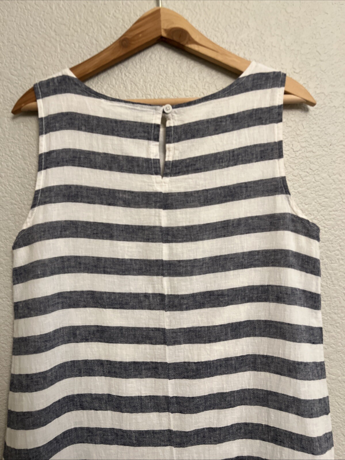 Beach Lunch Lounge Shift Tunic Dress Striped Coastal Cottage Boho Linen Blend