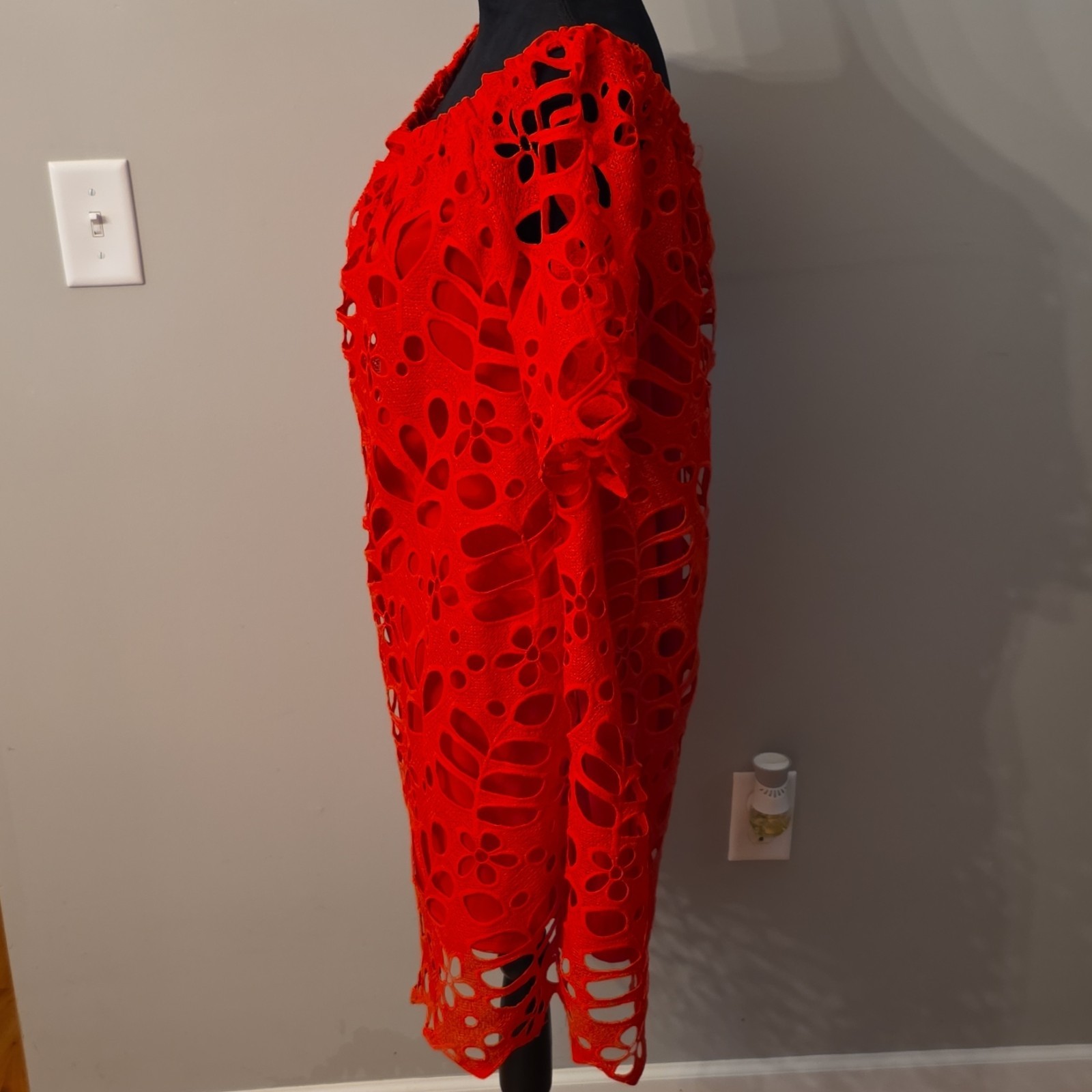 PrettyGarden Red Floral Lace Off Shoulder Cut-Out Shift Knee Dress XL