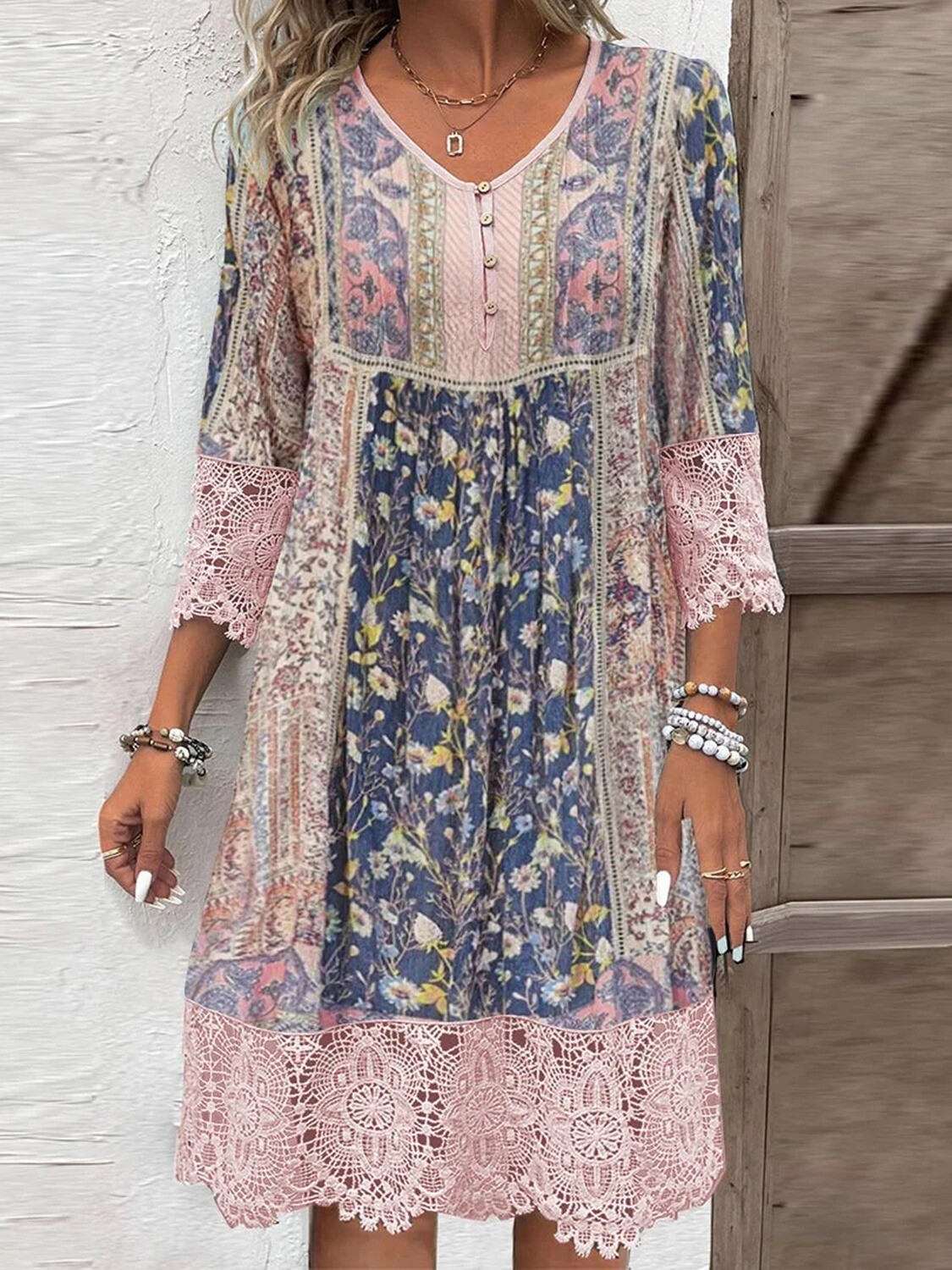 Ruffle Hem Floral Long Sleeve Dress S,M,L,XL, 2XL,3XL