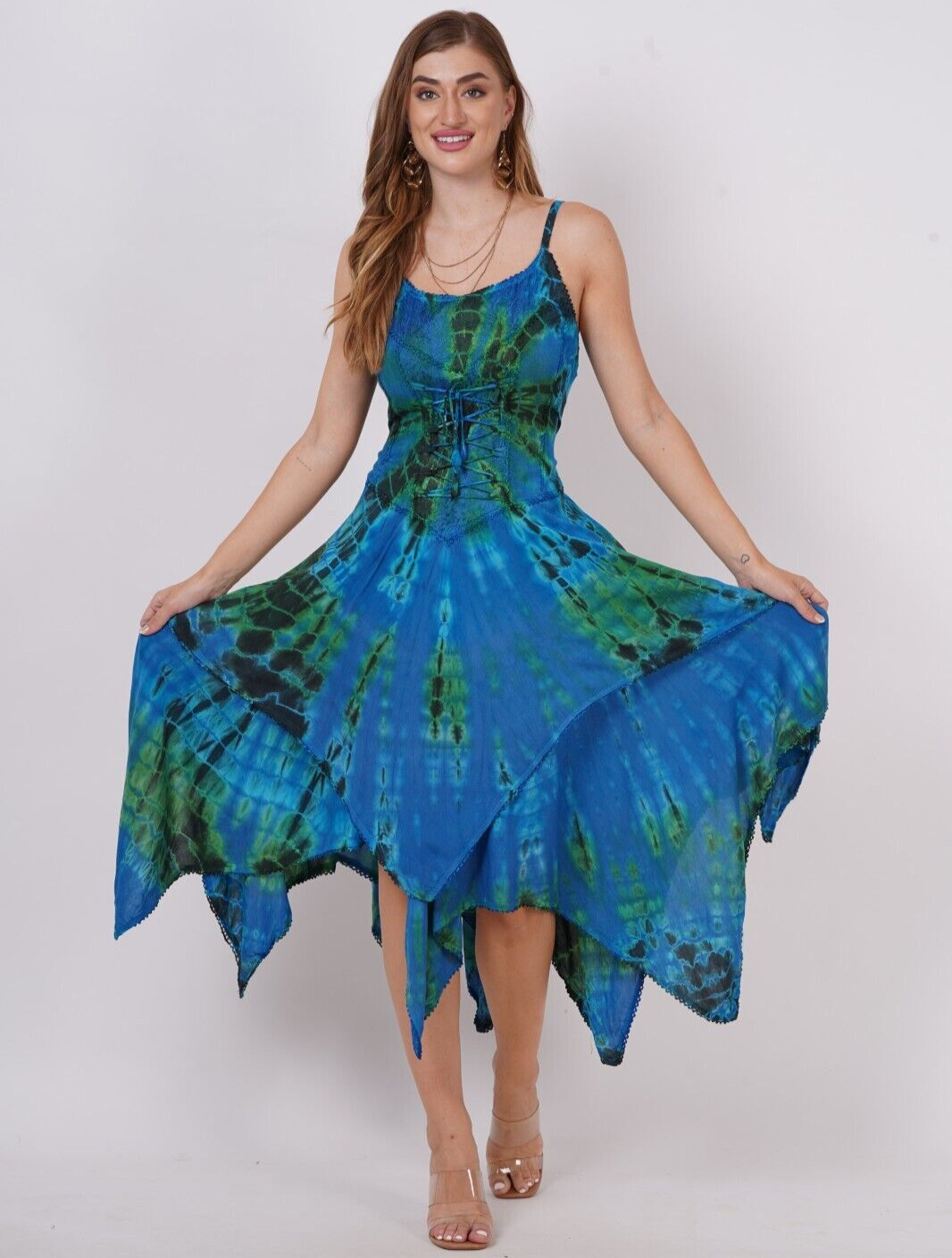 Women’s Casual Tie Dye Spaghetti Strap Pixie Fit & Flare Dress Wholesale Lot Mix