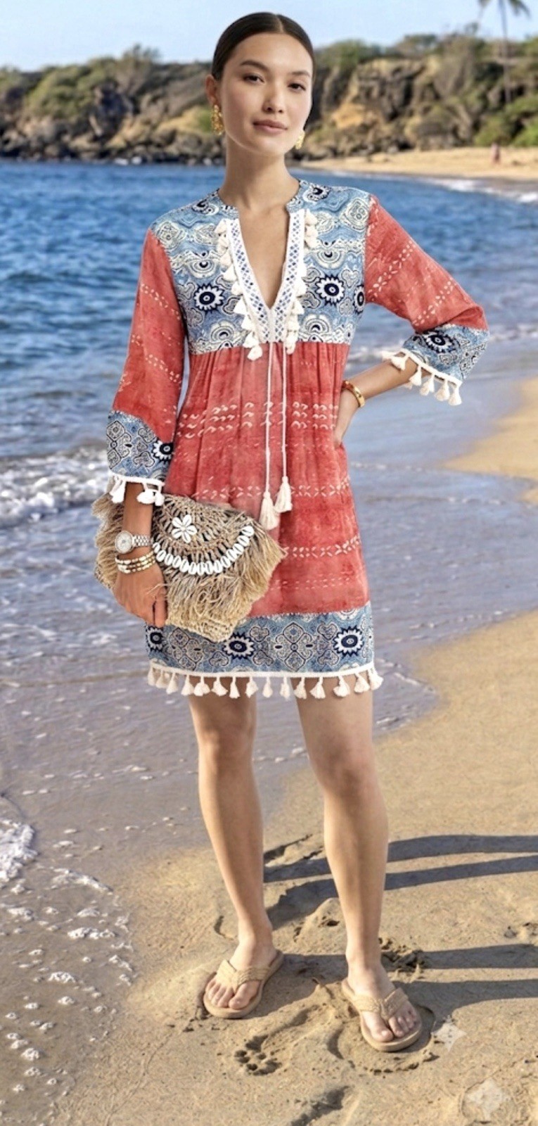 yoeasy dress Boho Hippie Bohemian Tassels tunic dress Sz S Festival Spring Pink