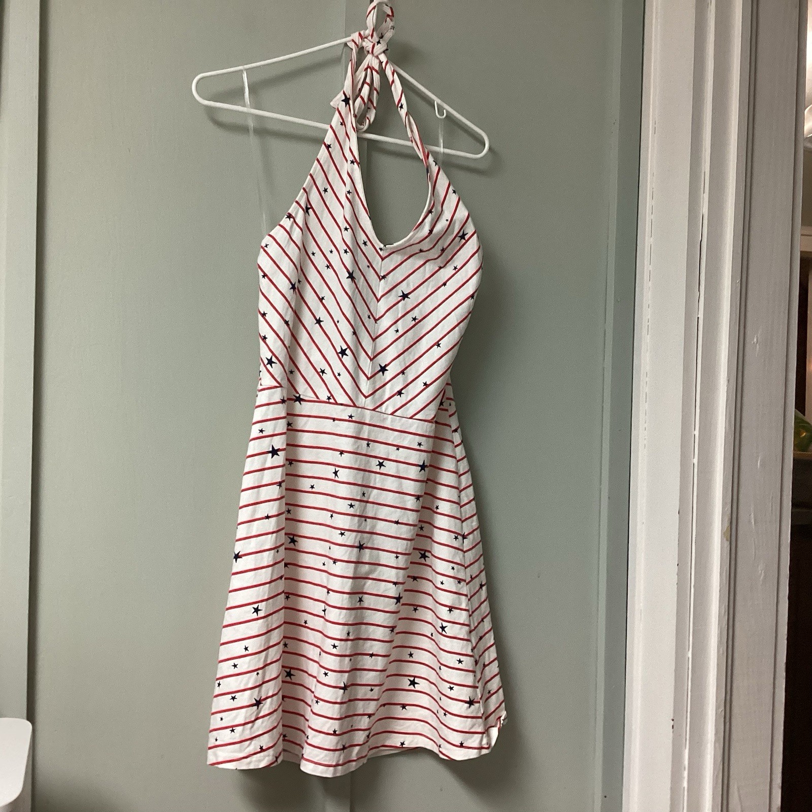 NWT SO Kohl’s Sz Large Juniors Halter Mini Dress Stretch Americana Patriotic 4th