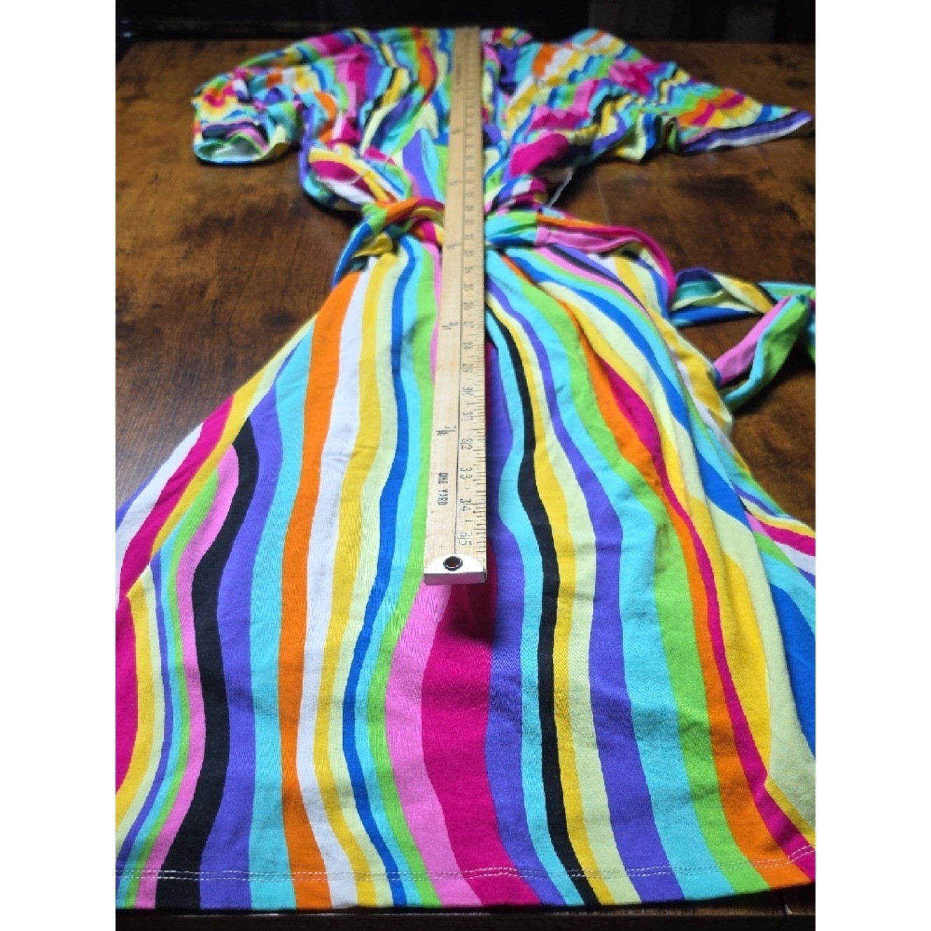 ELOQUII | Rainbow Multicolor Striped V-Neck Wrap Around Tie-Waist Dress | 22