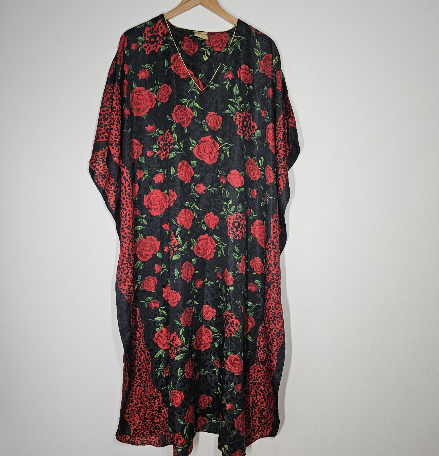 Gold Coast Kaftan Womens OS Red Black Rose Floral Long Muumuu Dress Gothic