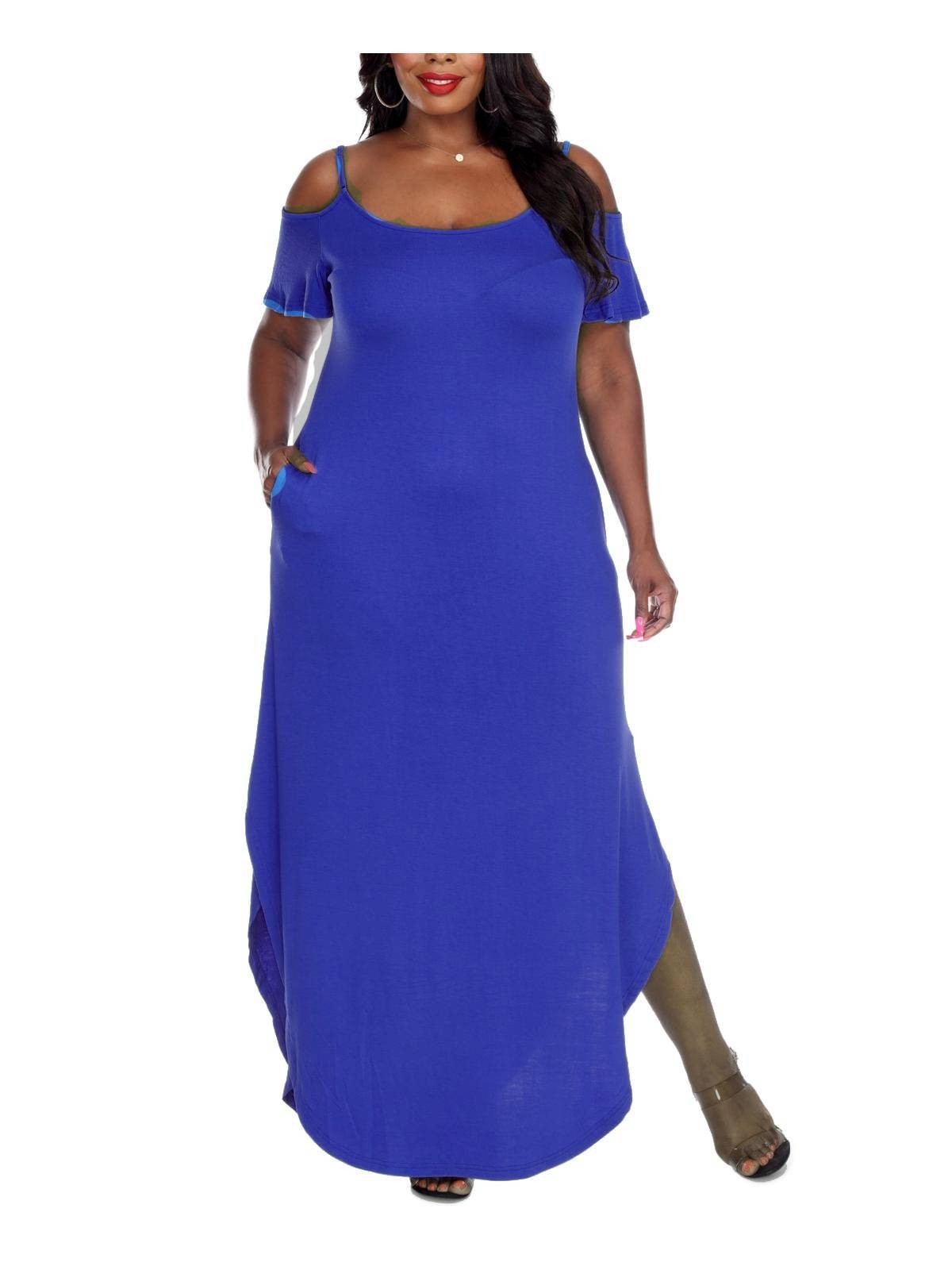 White Mark lexi womens jersey cold shoulder maxi dress Blue Plus Size 1XL $50
