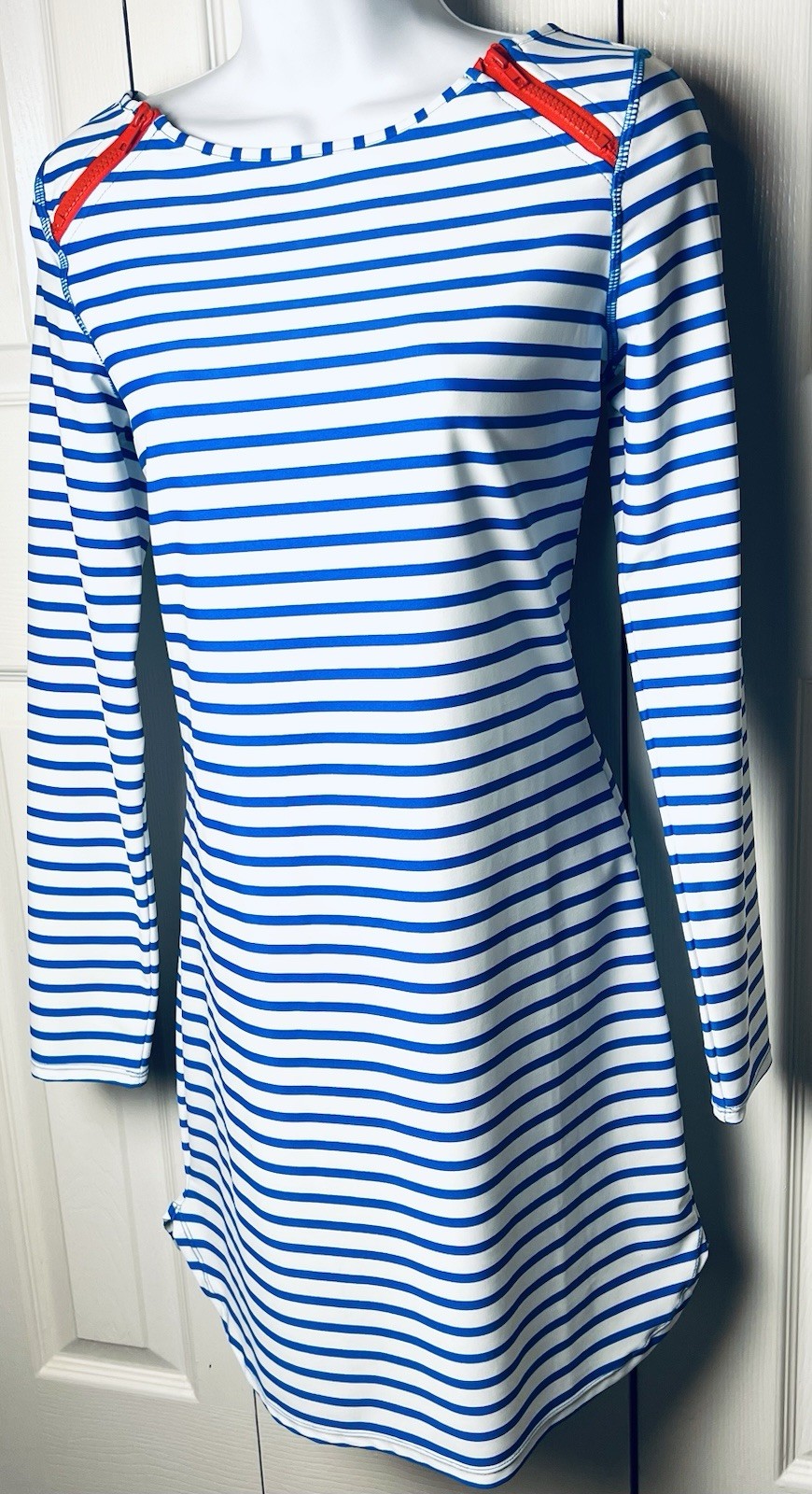 CABANA LIFE Dress Mini Striped Lightweight Blue White Orange Sz Small