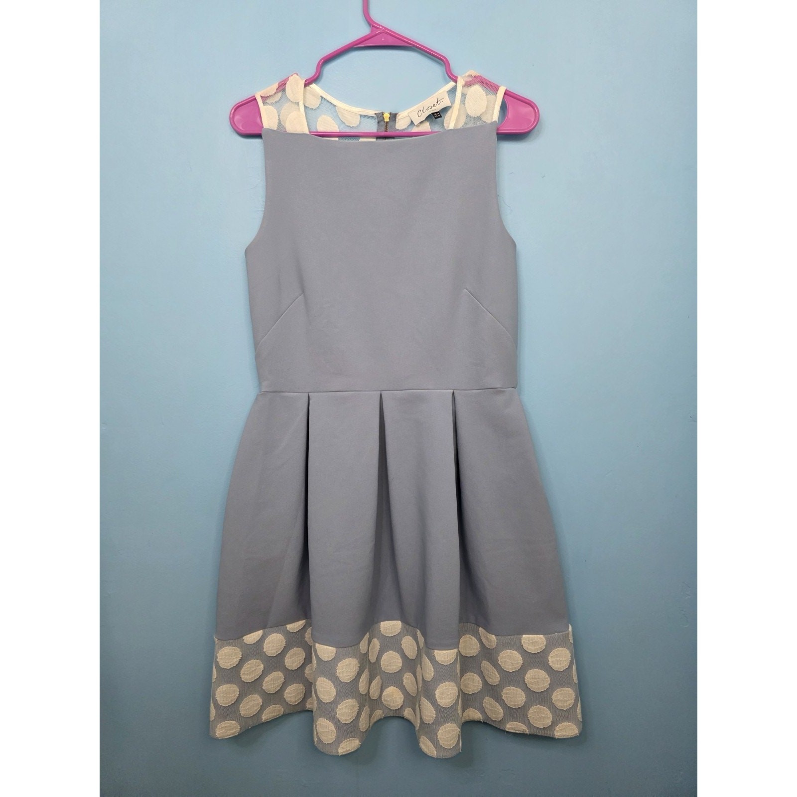 Closet London Women’s Size 10 Blue White Polka Dot Lace Sleeveless Mini Dress