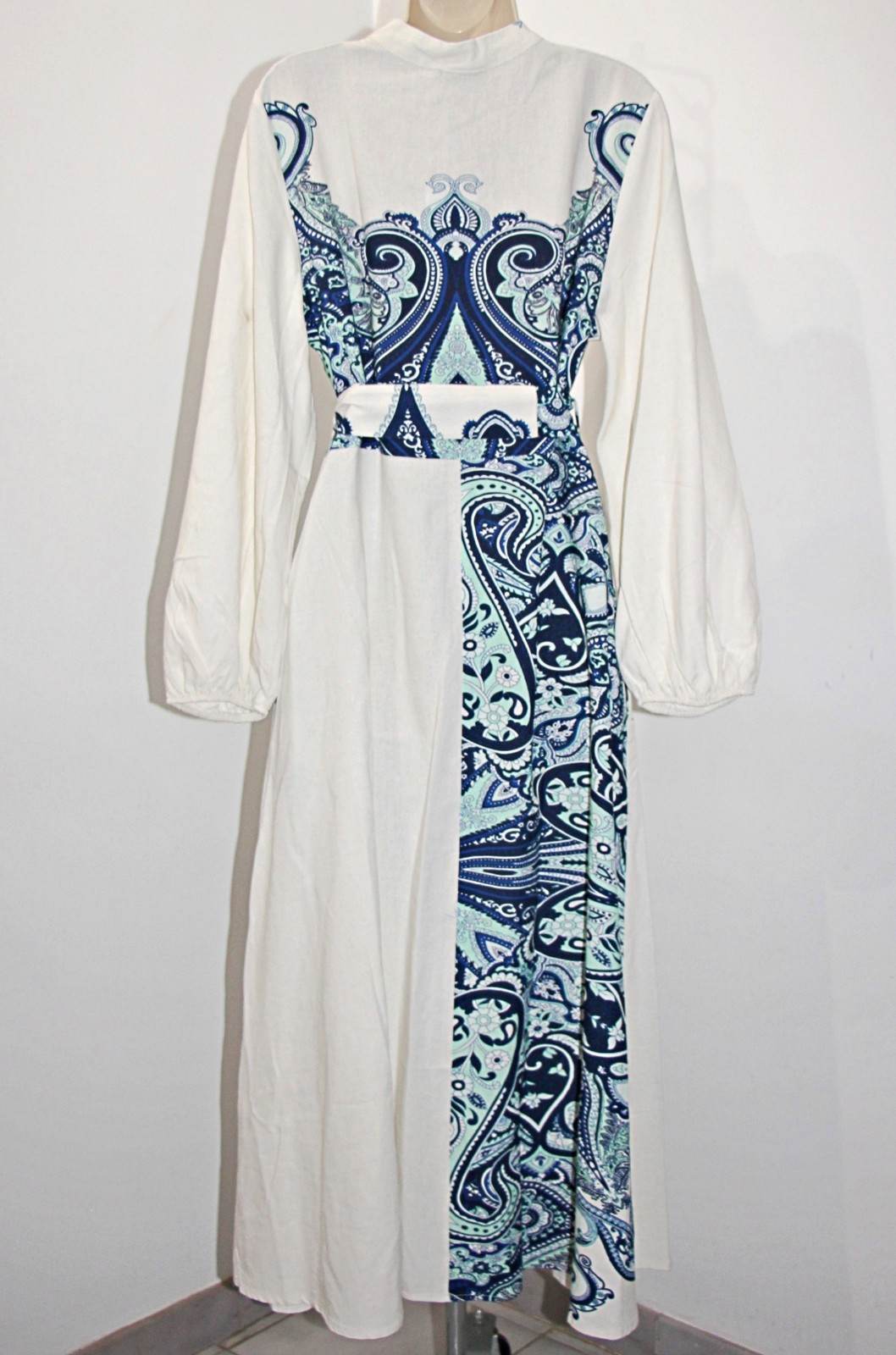 Le Ragazze Linen Blend Button Front Pockets Belted Maxi Shirt Dress sz L