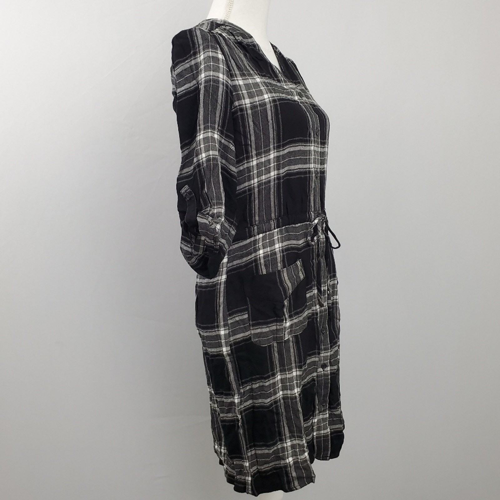 NWT Spense Black White Plaid Shirtdress Pockets Size 10 Old Money Quiet Luxury