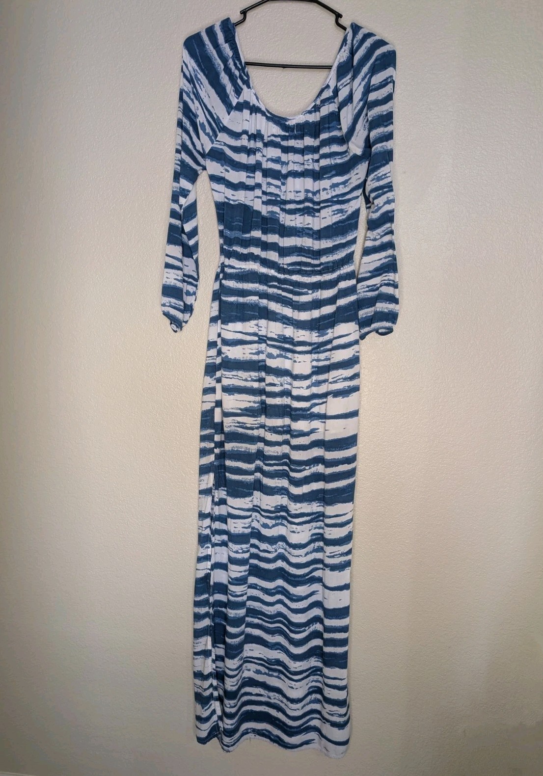 Retro Simone Maxi Dress M Blue & White Tie-Dye Boho Beach Cover-Up 100% Rayon