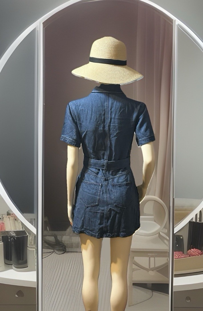 7 For All Mankind Lustre Blue Denim Button Down Shirt Dress with Tie Belt