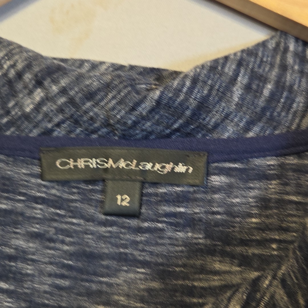 CHRIS McLaughlin Womens Size 12 Blue Space Dye Knit Dress Cowl Neck Pockets