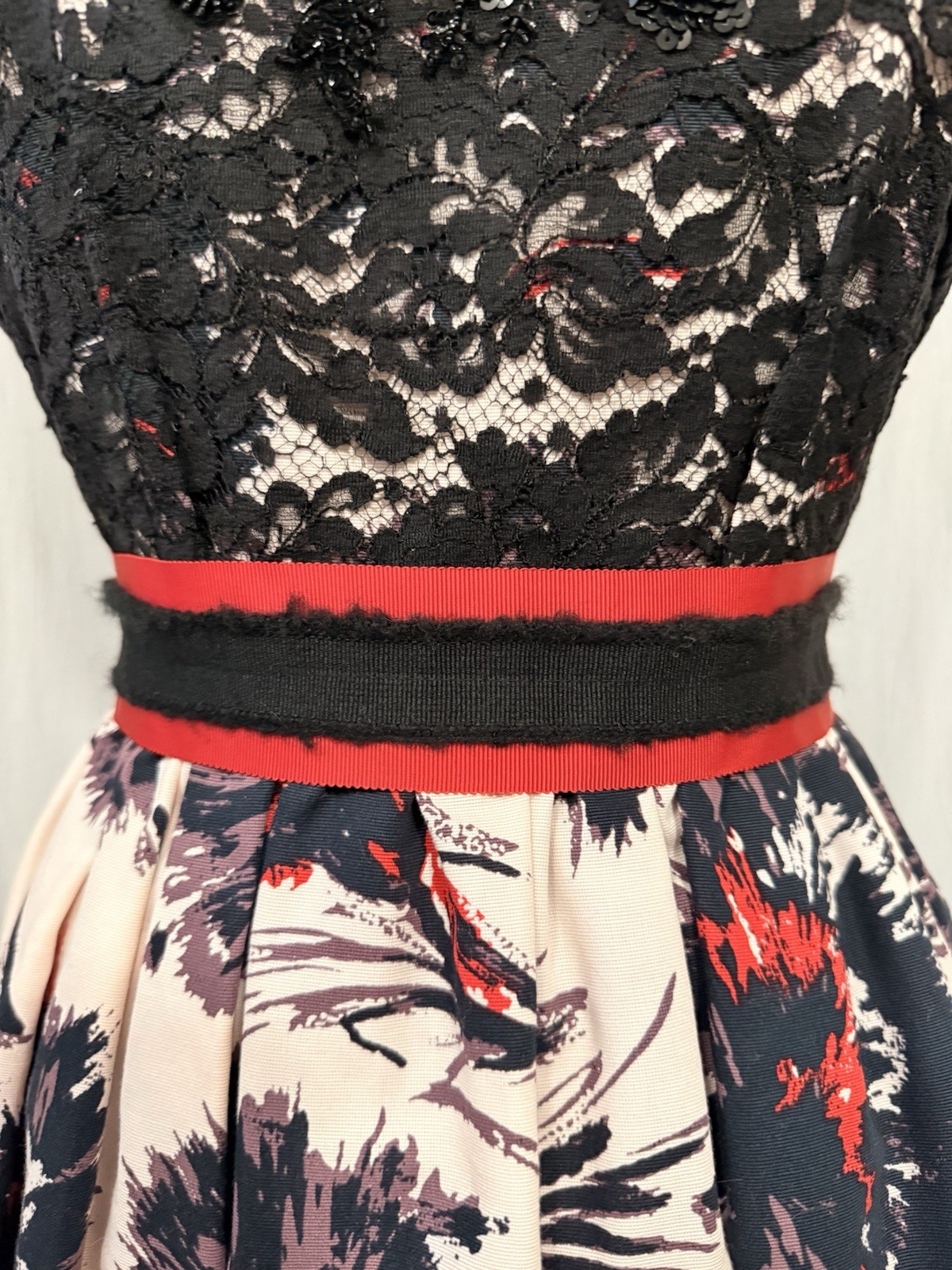 Peter Som x Made in Kind Black Lace Sequin Beaded Floral Dress Sleeveless 0