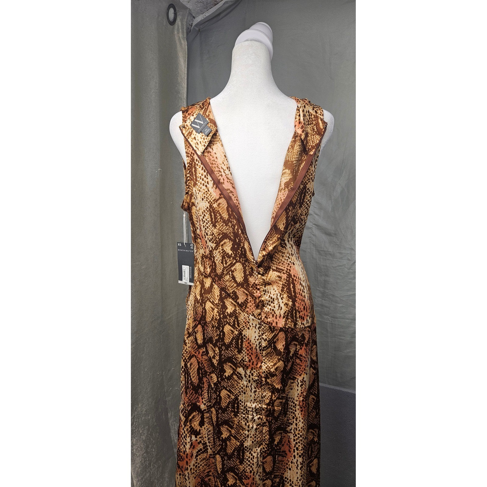 Worthington Womens Snake Print Cowl Neck Sleeveless Maxi Dress XS