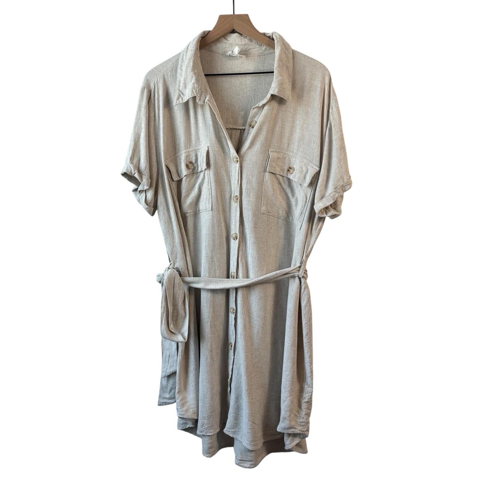 Anthropologie Perch By Blu Pepper Dress 3X Beige Linen Blend Comfort Cottage
