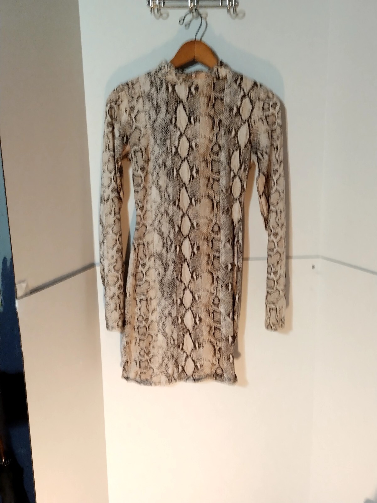 Glare Python Print Dress Long Sleeved With Thumb Holes At Cuffs Petit 30 Inches