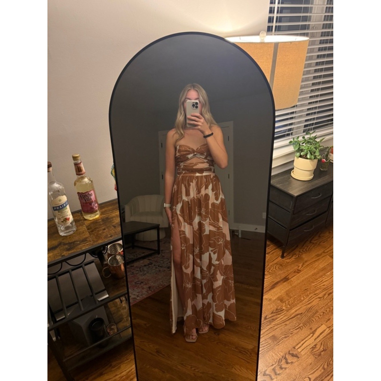 Katie May Adele Strapless Gown Brown Floral Cut Out Small