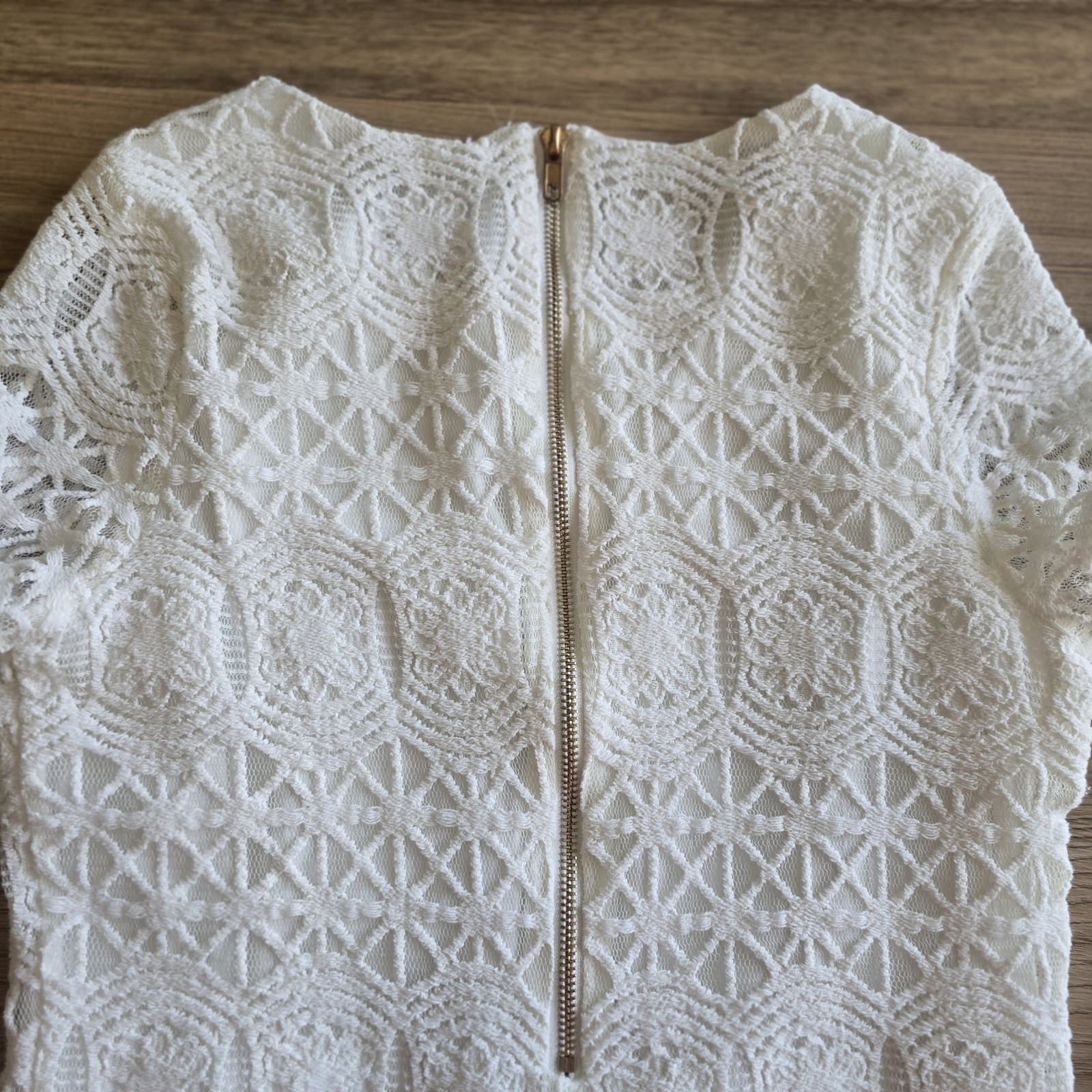 LULUS White Lace Mini Dress Short Sleeve Boho Bridal Shower Graduation Size M