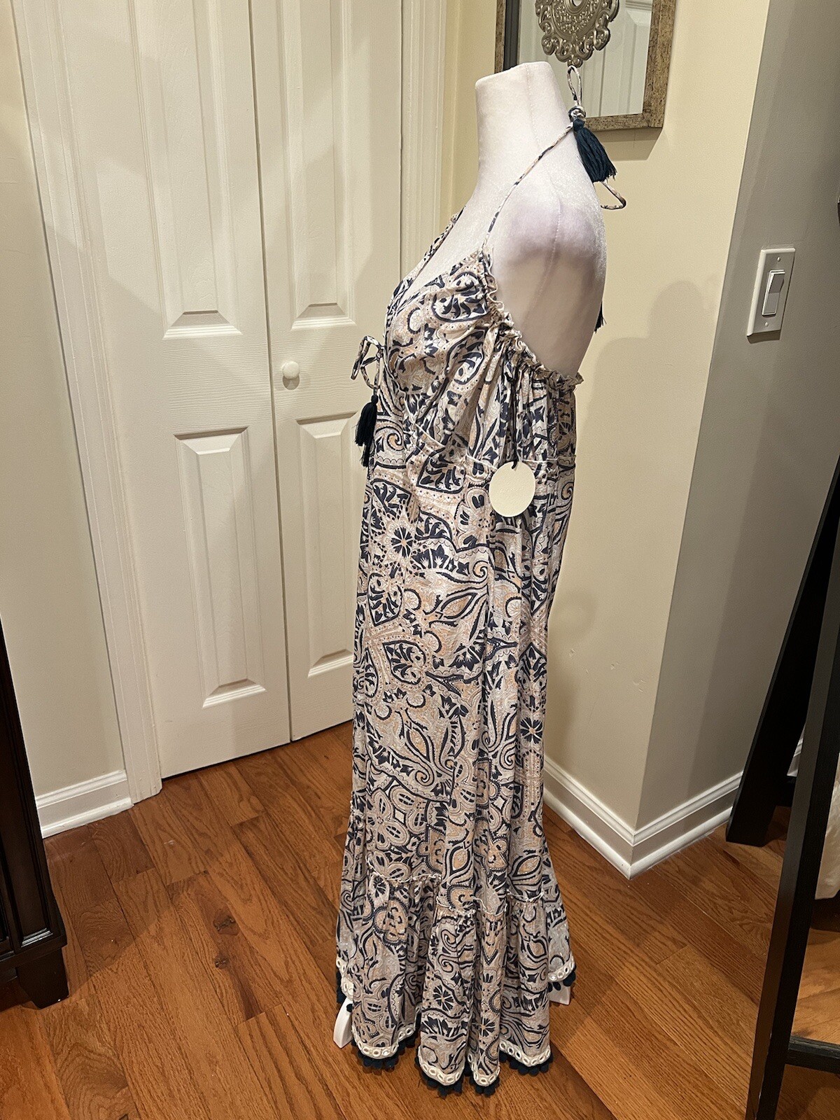 Revolve Tularosa Cecily Pom Pom Halter Maxi Dress S NWT Textile Print