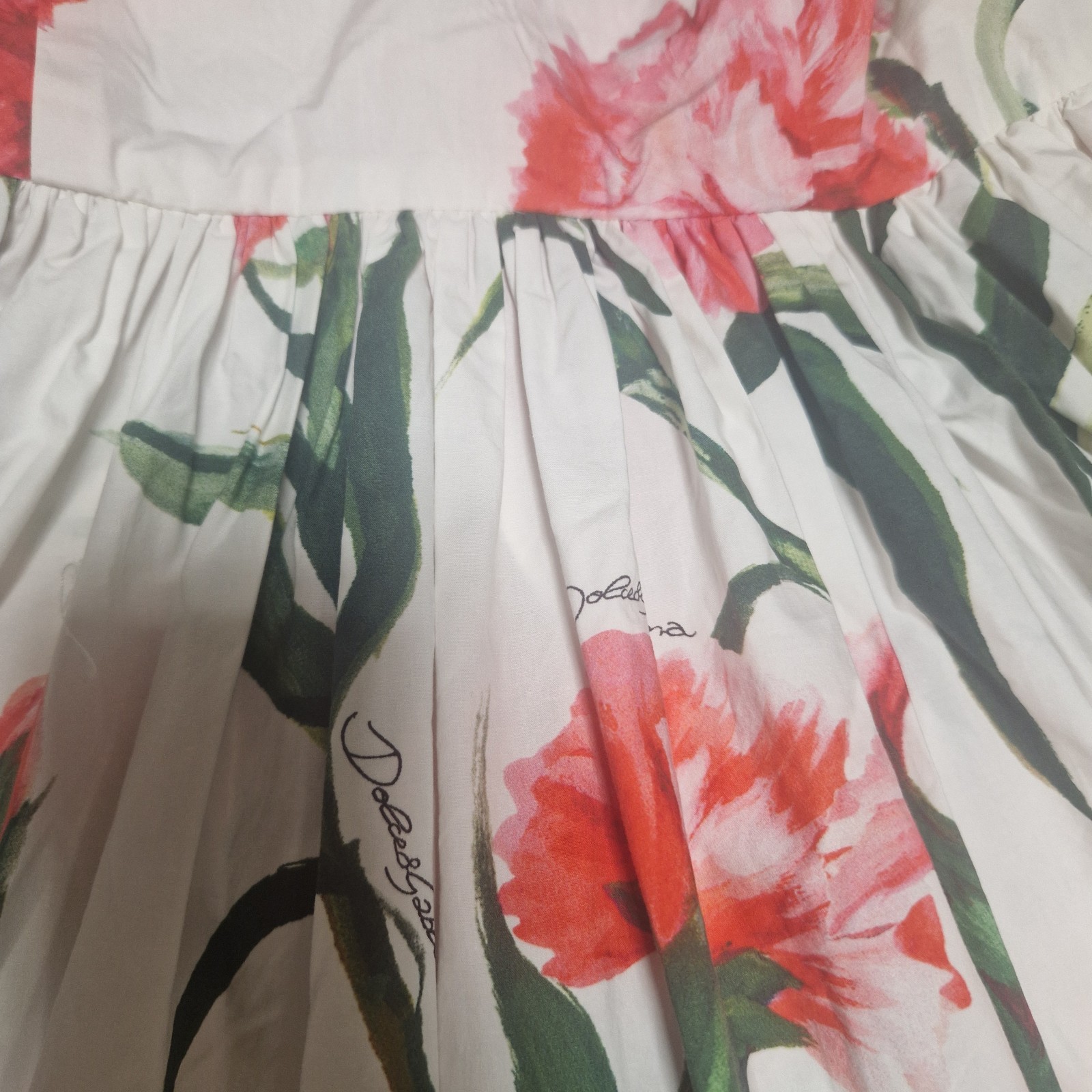 Handmade Italian Designer Carnation Print Clove Cotton Dress Size S