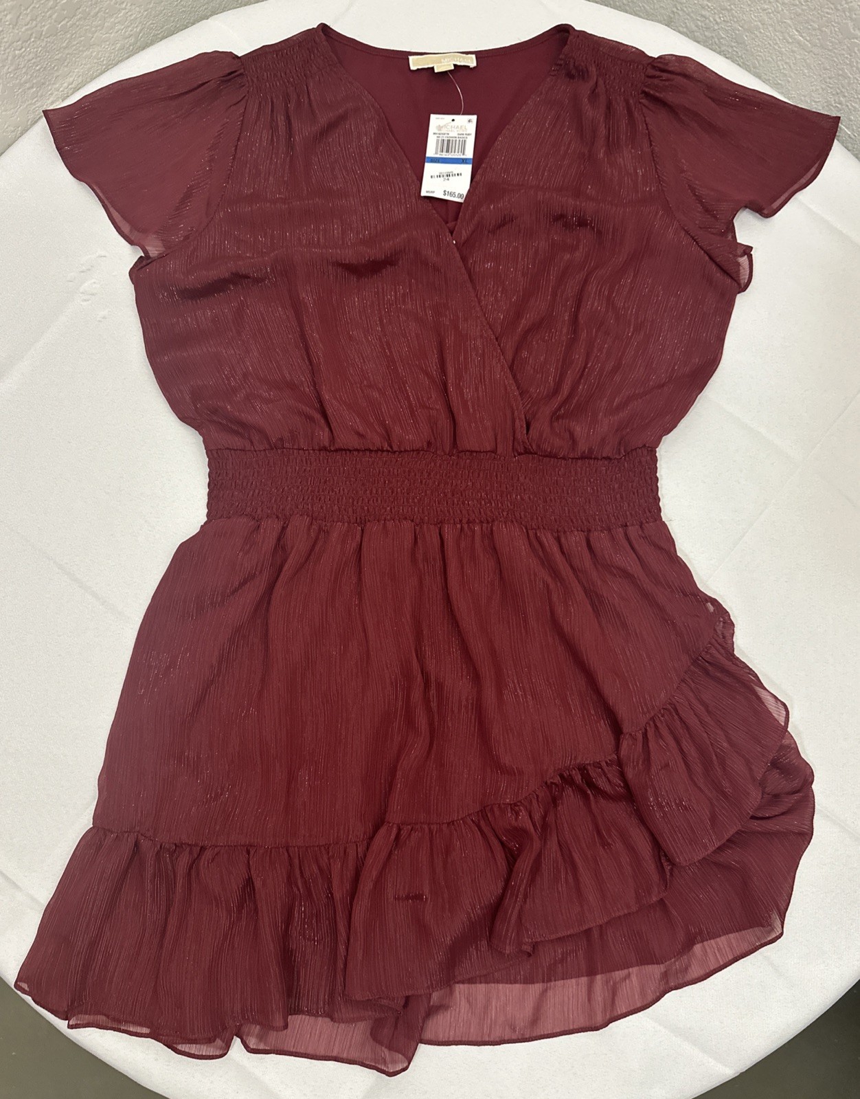 NWT MICHAEL Michael Kors Women’s Shiny Formal Wrap Dress (XL, Dark Ruby) Prom