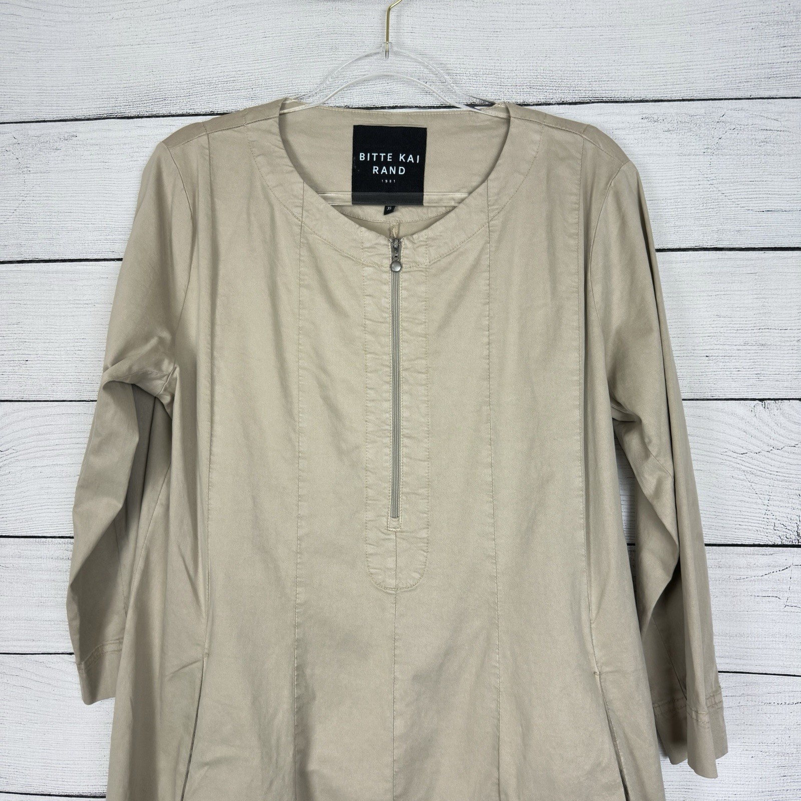 Bitte Kai Rand Utility Style Midi Dress Khaki Womens Sz XL Office Casual Modest
