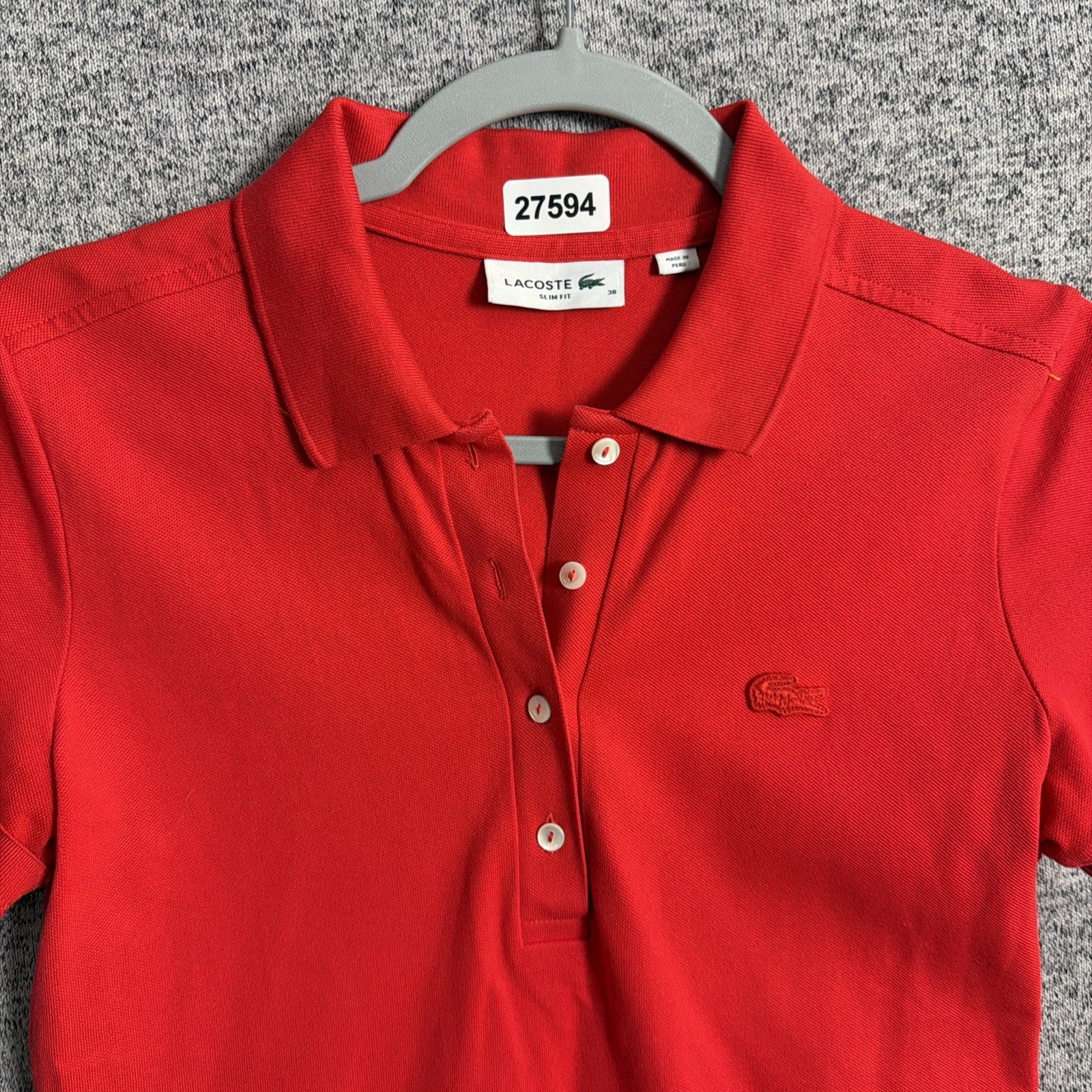 Lacoste Women’s 38 Solid Red Short Sleeve Pique Polo Dress