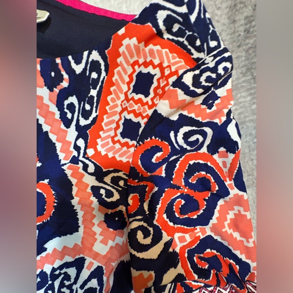 Eliza J Orange Blue White Print Shift Casual Office Work Dress 6