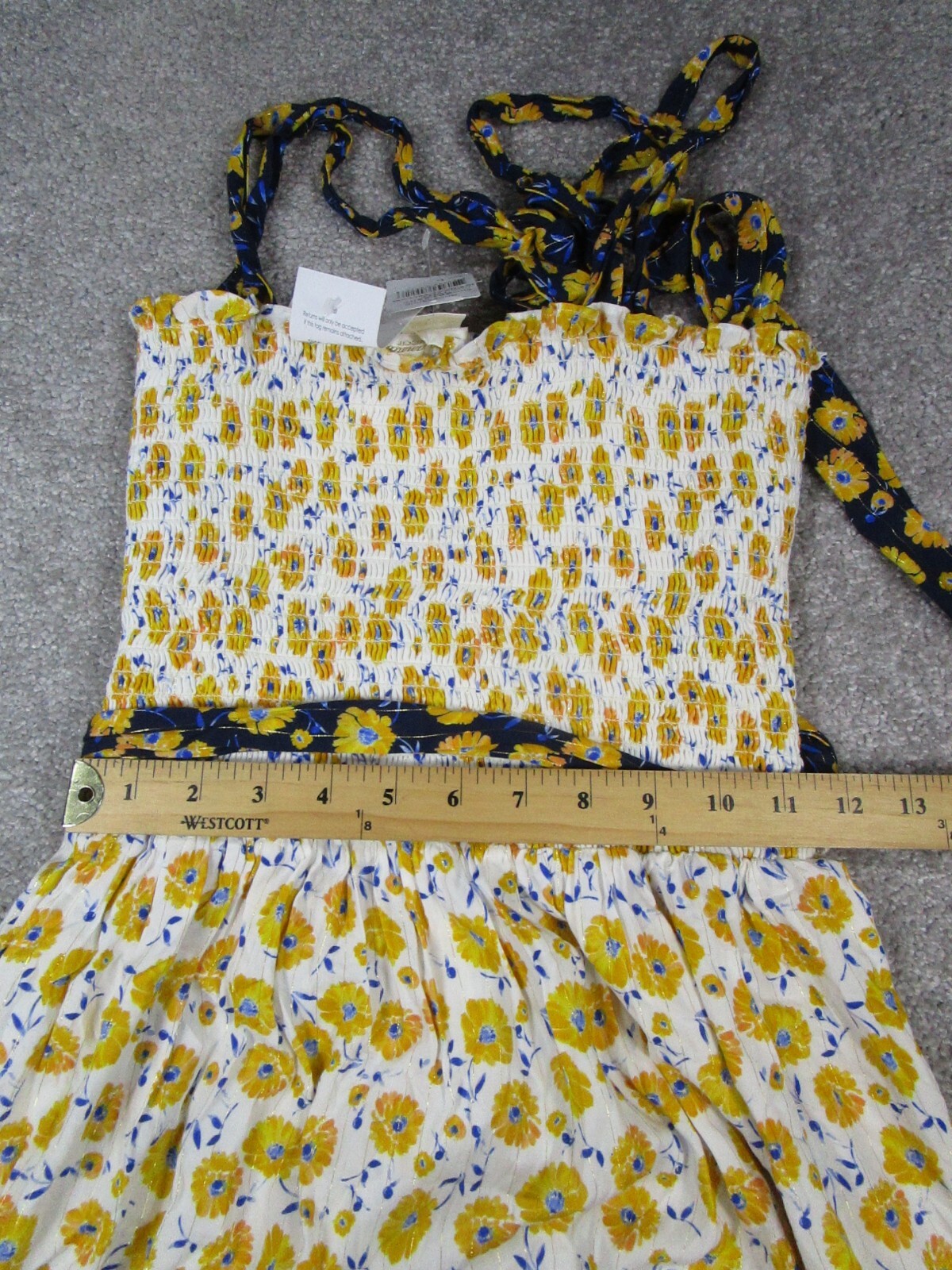 Shoshanna Dress Womens Large Yellow White Blue Floral Wrap Blouson Halter New