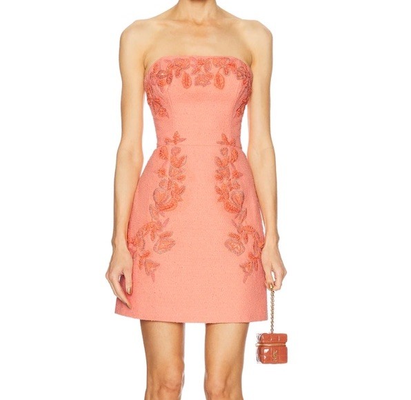 Carolina Herrera Embroidered Strapless Mini Dress Sunset Coral SZ 12 NWT $3490