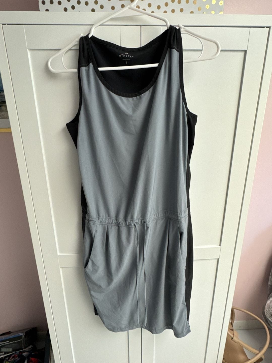 Athleta Colorblock Active Travel Sleeveless Dress with Drawstring Waist