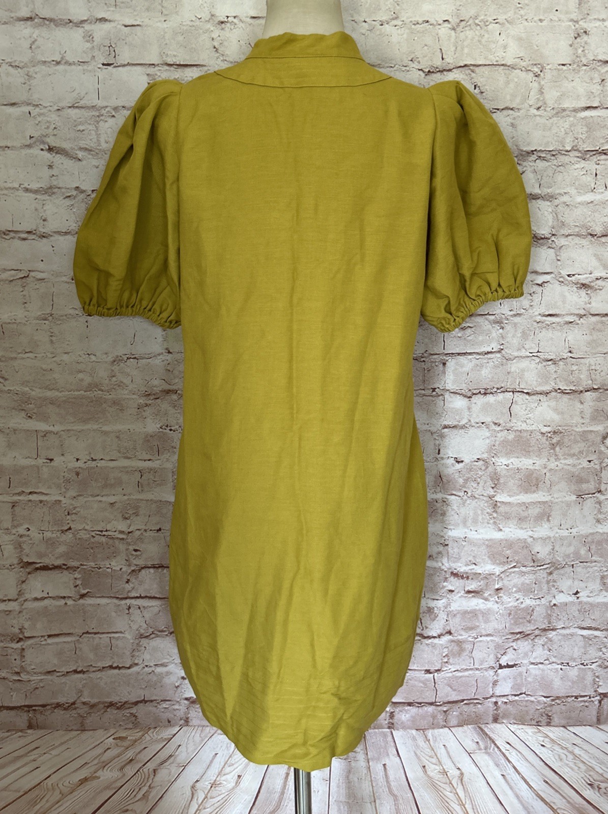 Emily McCarthy Hampton Mini Dress Rayon Linen Blend Size S Golden Olive