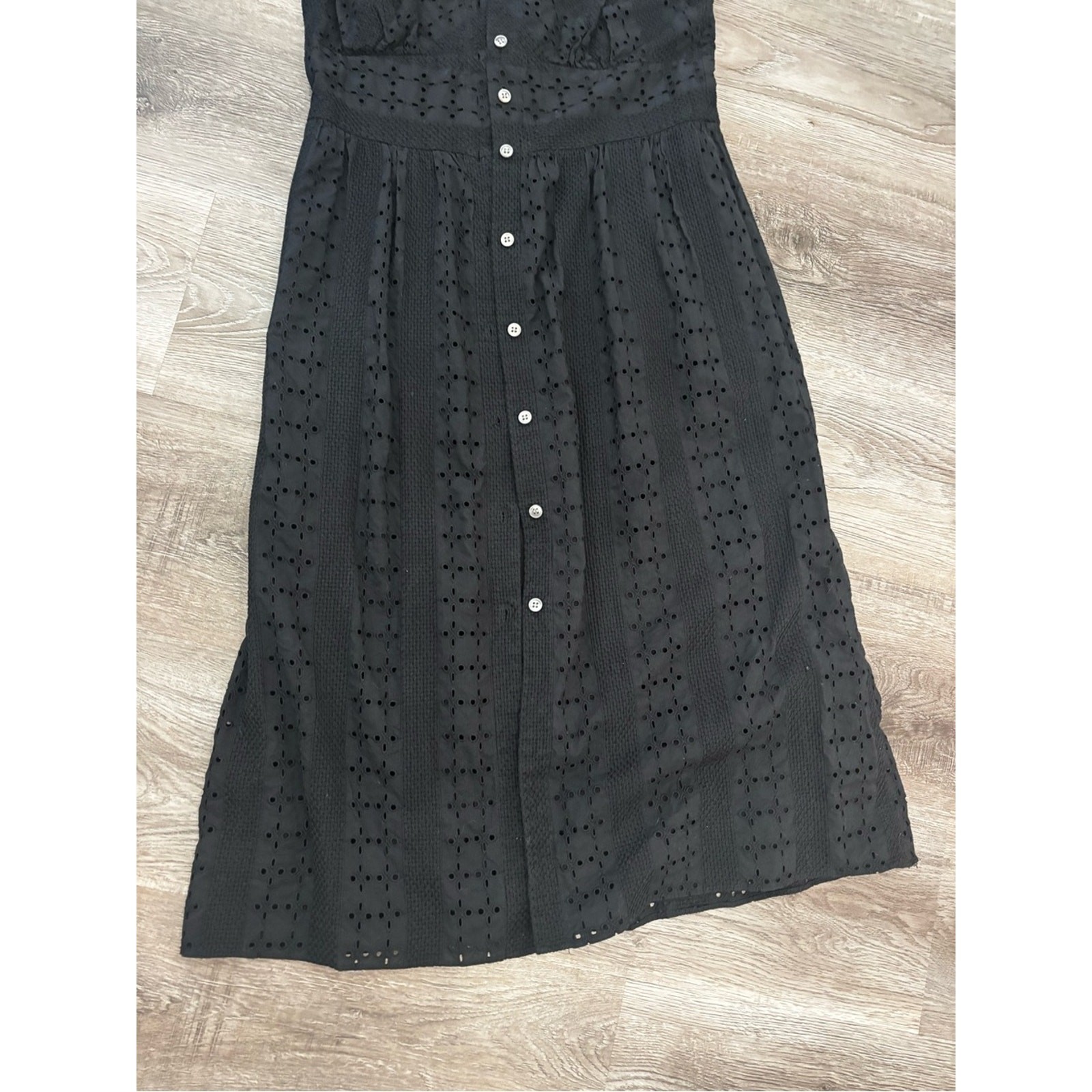 J Crew Black Eyelet Button-Front Midi Dress 100% Cotton Dress