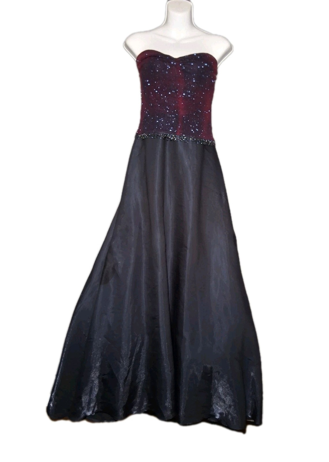 Vtg Scott McClintock Formal Dress Gown Strapless Sparkly Blue Maroon Sz 12 Ball