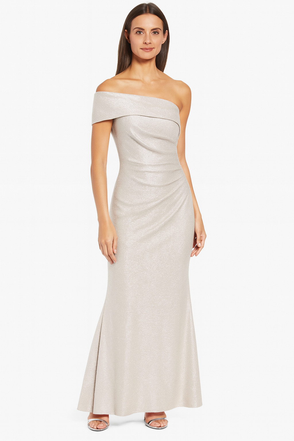 Eliza J Women’s One Shoulder Side Tucked Gown Champagne Size 14 Maxi Sleeveless