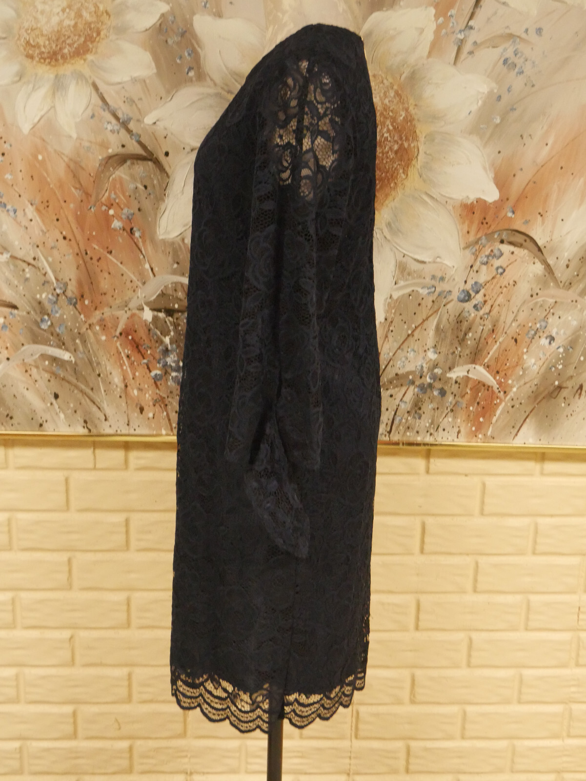 EUC ELEGANT LIZ CLAIBORNE SZ 10 BLUE LACE DRESS SHEER 3/4 SLEEVES / BOTTOM TIES