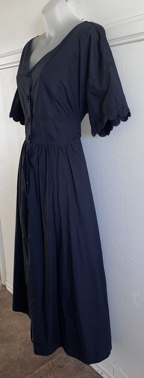 New $198 ALEX MILL RICK PAPER COTTON DRESS Prairie Midi Ric Rac BLACK-Size XL