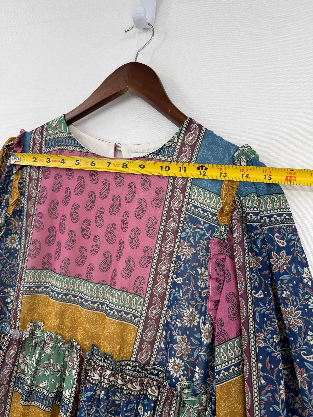 Aura Patchwork Boho Babydoll Tunic Dress Women’s M Floral Paisley Long Sleeve