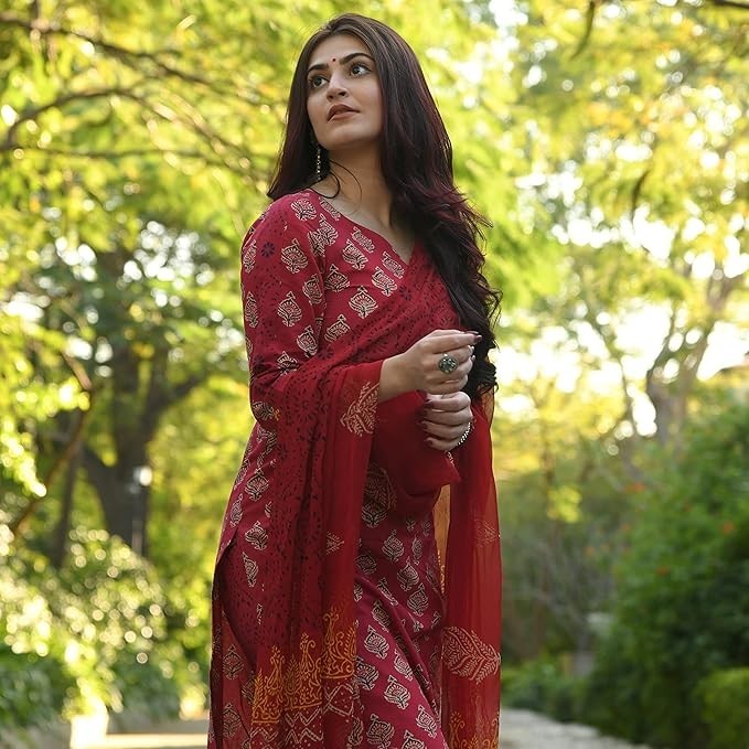 Women Viscose Printed Kurta Pant With Dupatta