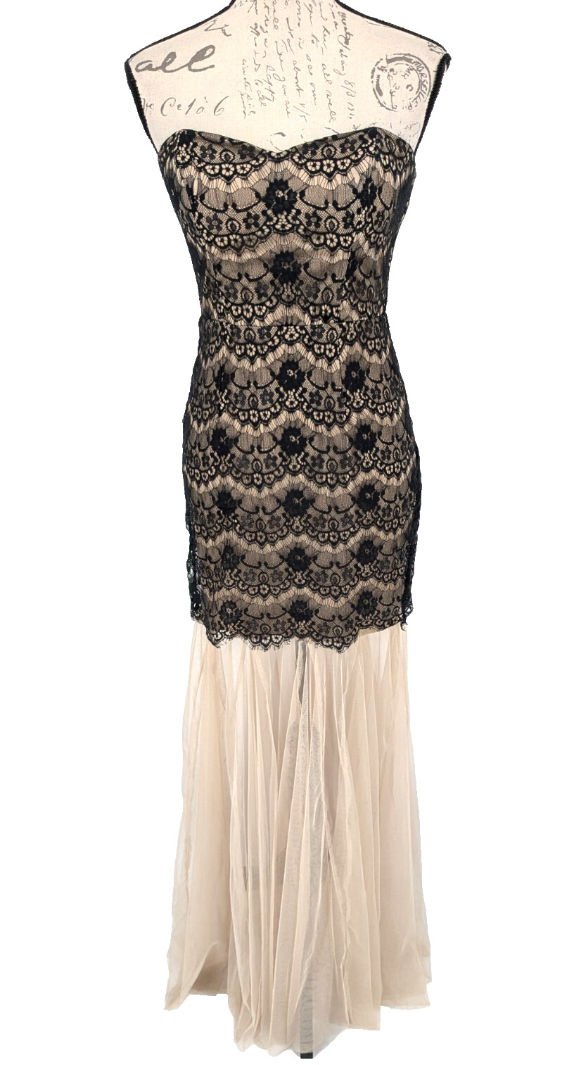Formal Dress 9/10 Black Lace Upper Long Chiffon Skirt VTG