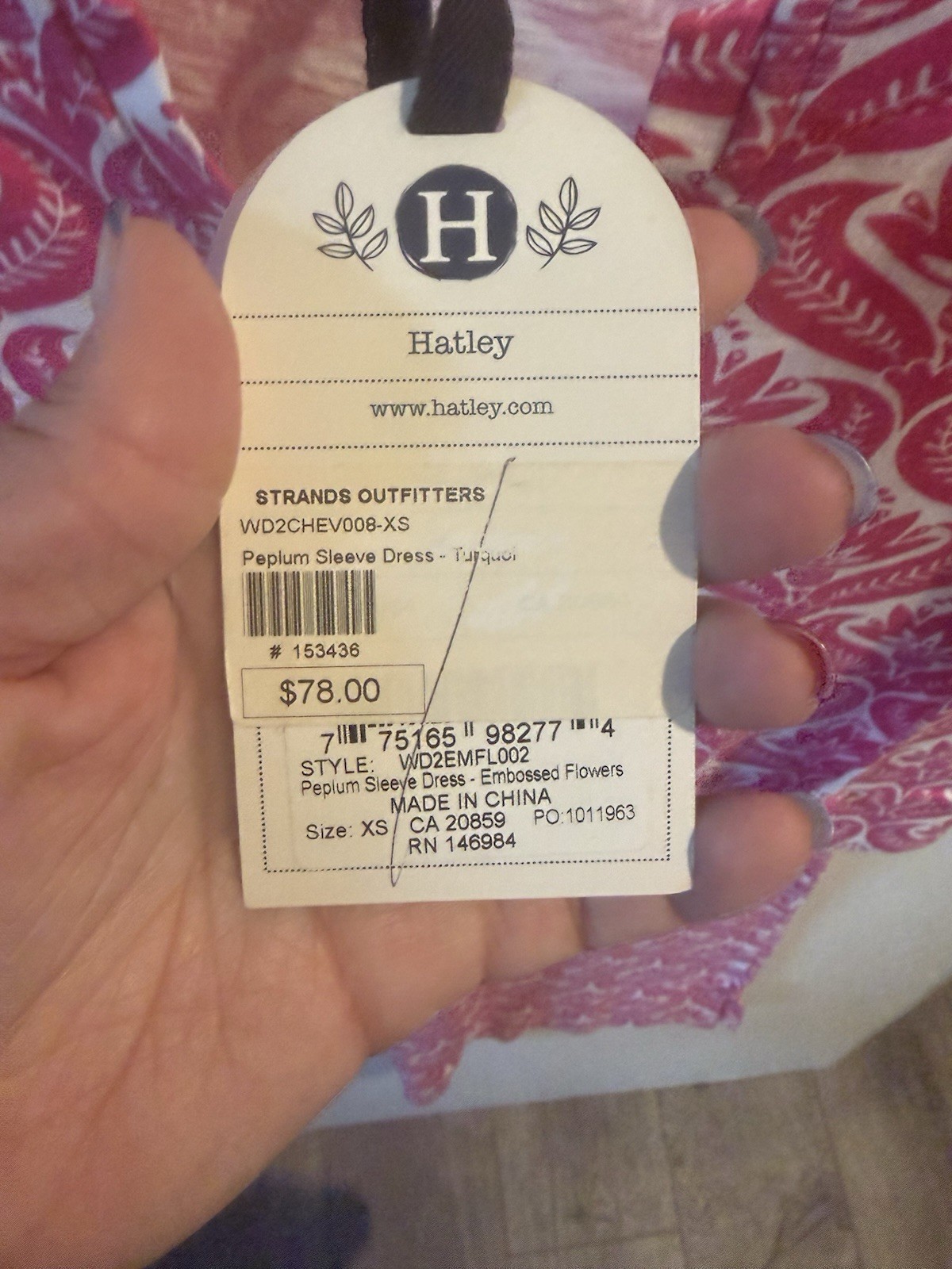 Hatley Floral Shift Dress XS Pink/White Cotton Knit Scoop Neck 3/4 Sleeve