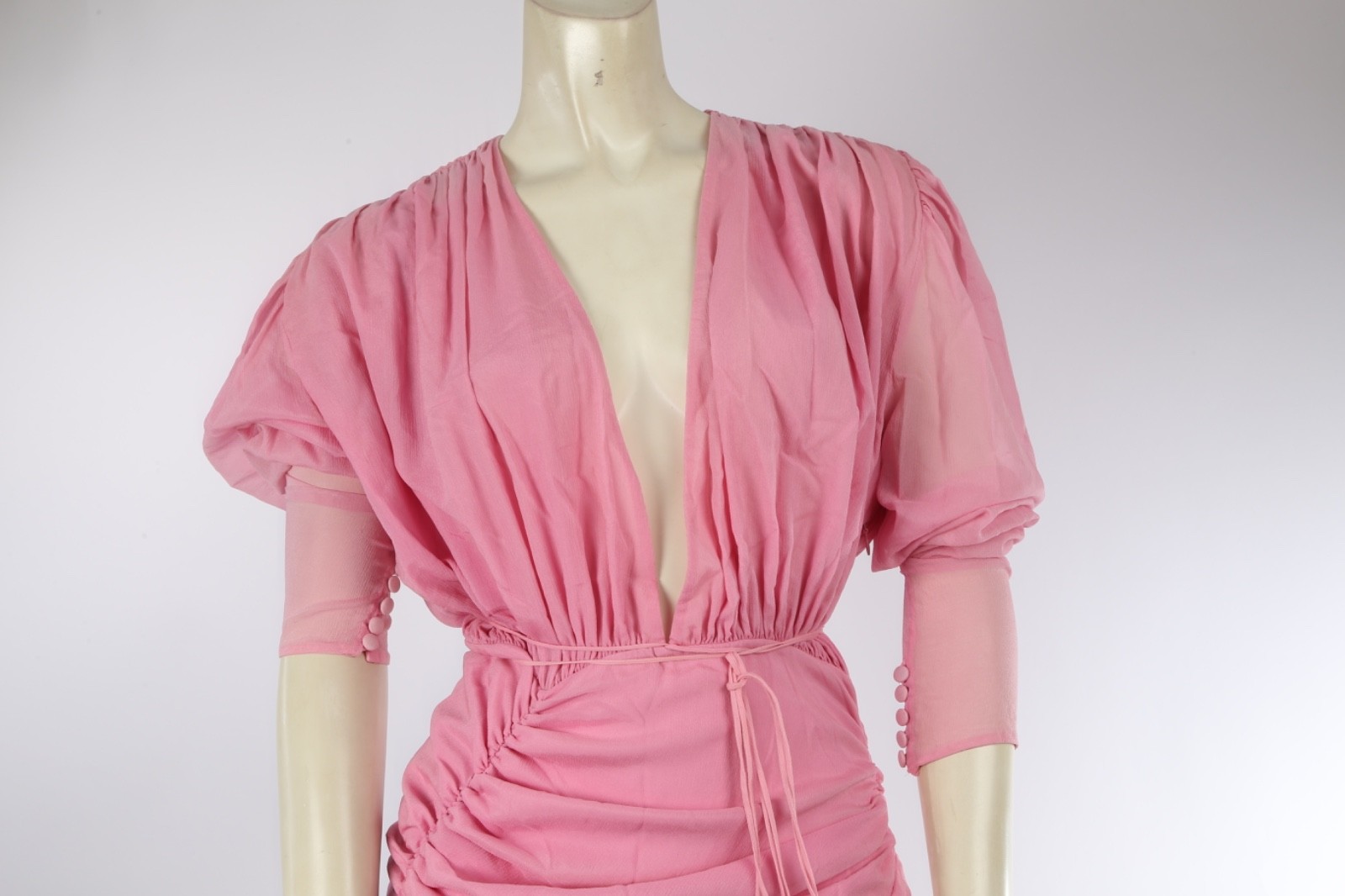 Magda Butrym Pink Ruched Long Sleeve Mini Dress Cocktail Party Going Out 36