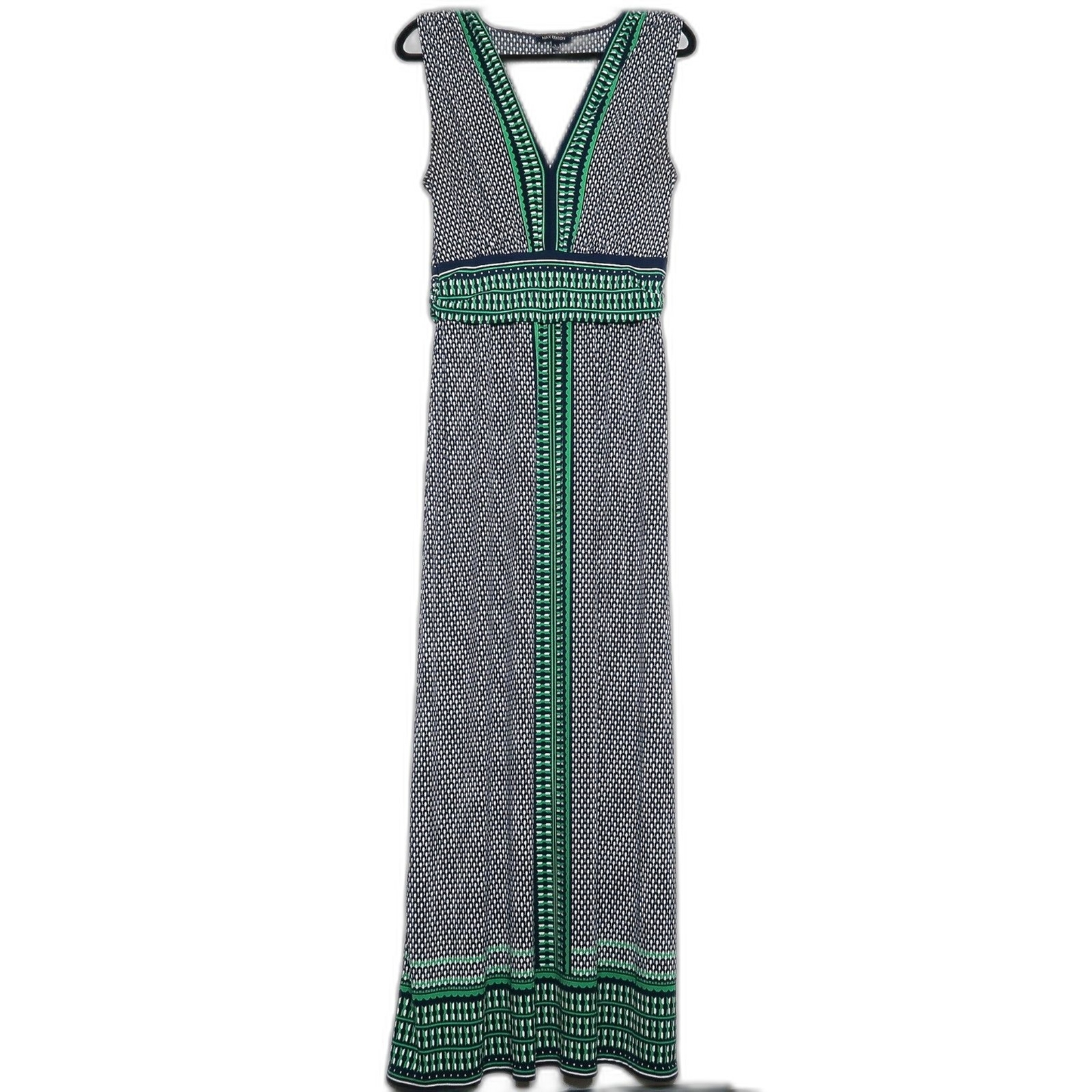 Max Edition Womens Maxi Dress Size Large Blue Green Geometric Print Sleeveless