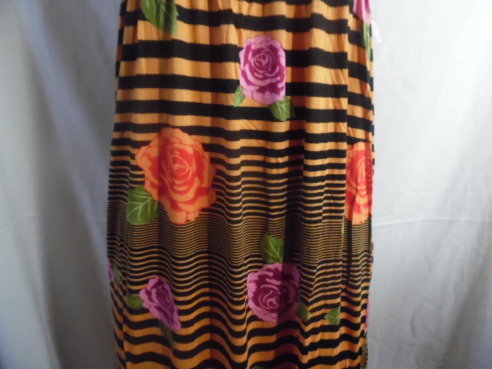 LONG PINK BLACK GOLD STRIPE ROSES MAXI DRESS STRAPLESS 2X
