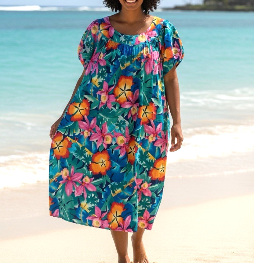 Vintage Hilo Hattie Hawaiian Shift Dress Womens 2XL 100% Cotton Tropical Florals