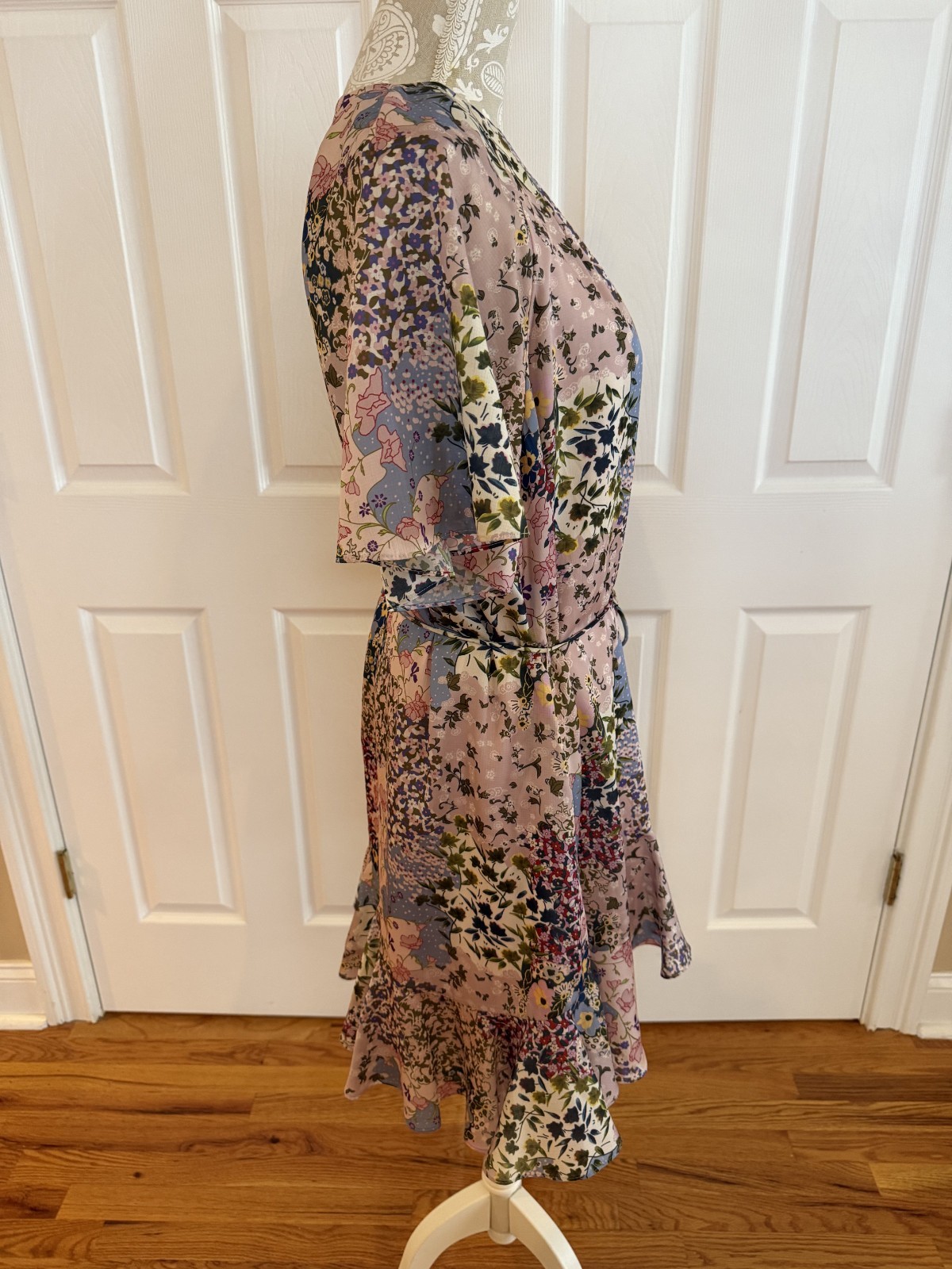 Ted Baker Lalu Urban Printed Fluted Hem Mini Dress Pink Floral Size 5 Size 12 XL