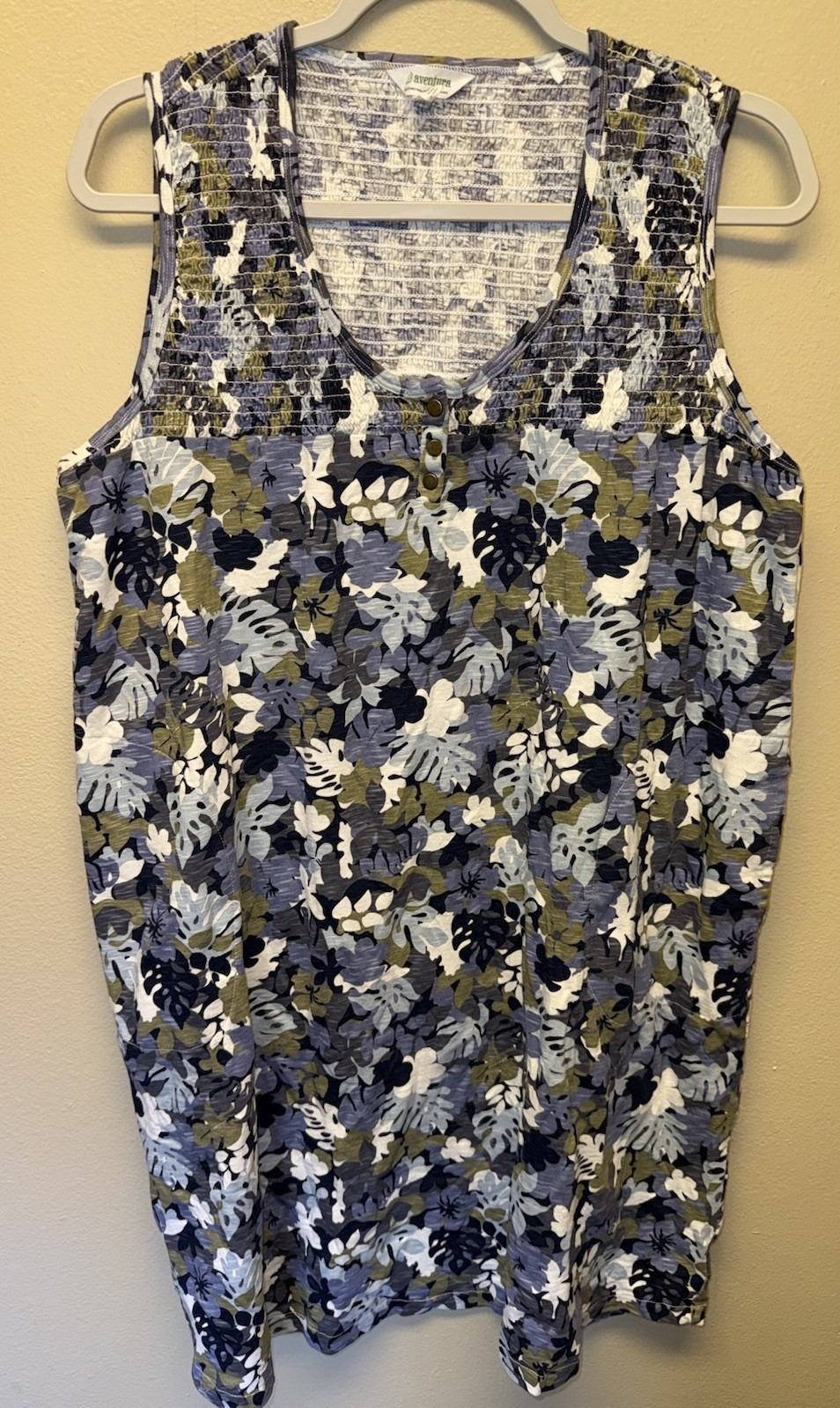 AVENTURA Dress Blue Floral Essex Organic Cotton XXL Slub Jersey Tank Pockets